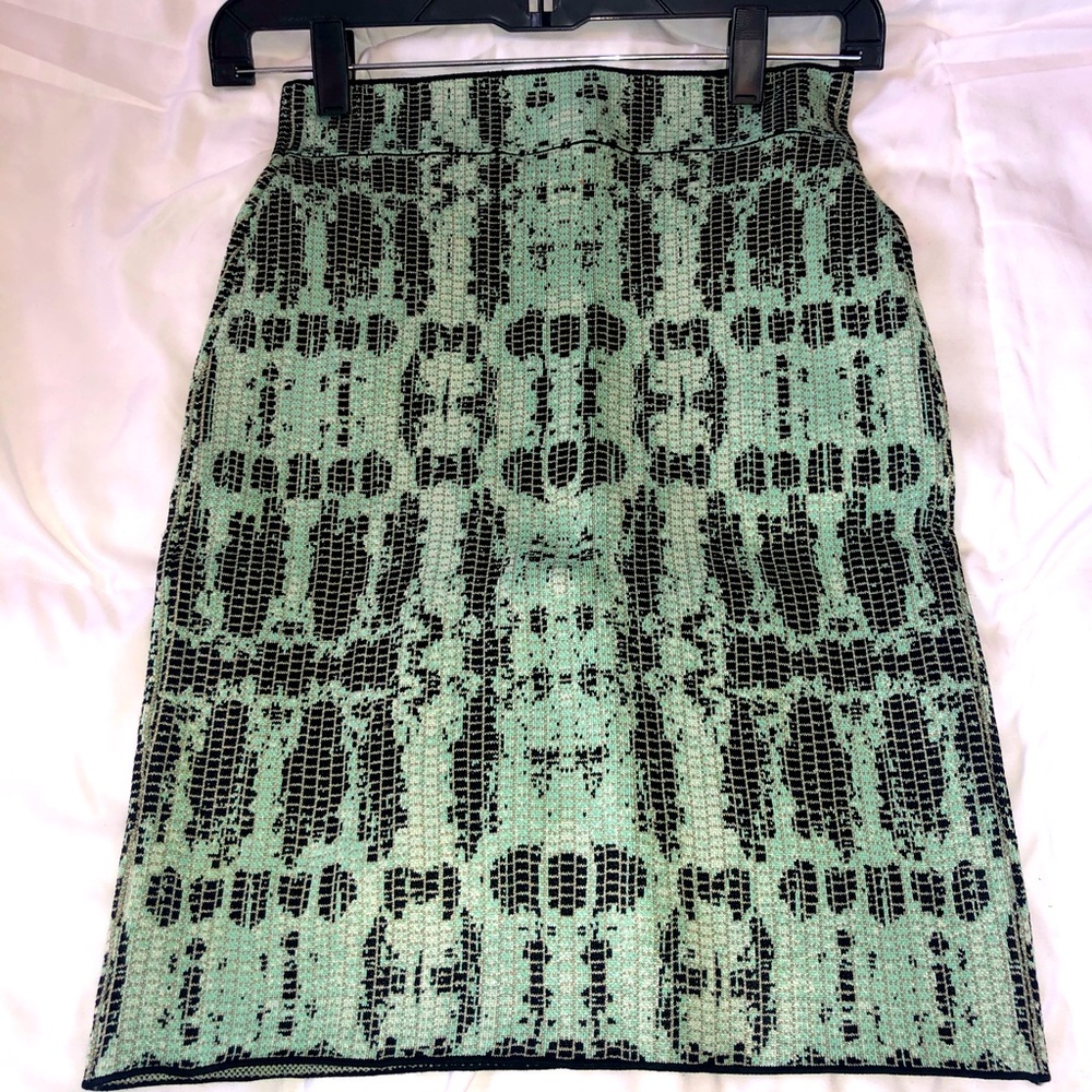 BCBGMaxAzria Green + Black Snakeskin Bandage Skirt